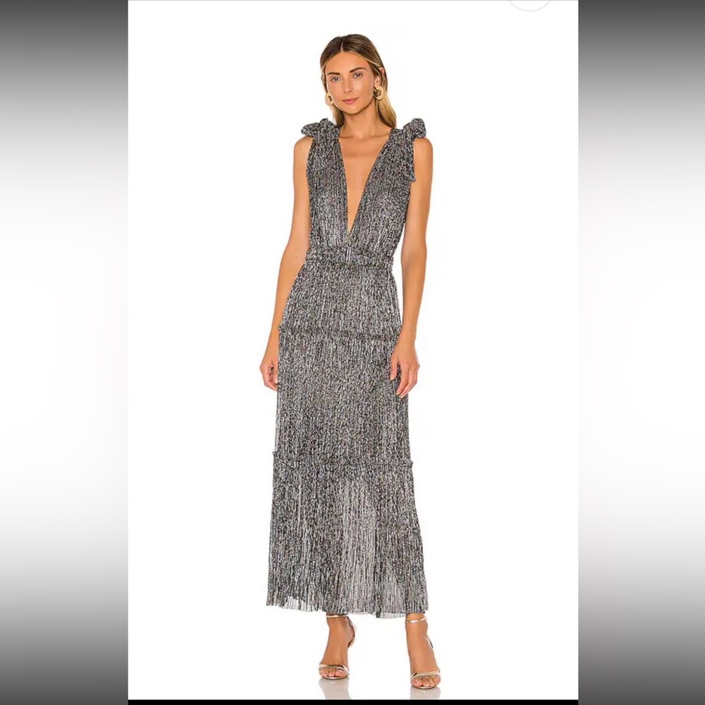 Sabina Musayev Helena Metallic Silver Gown -Worn Once -Perfect for Special Event